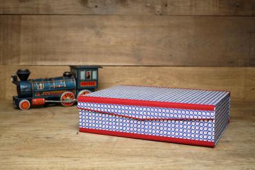 Pretty modern box covered with blue and red paper